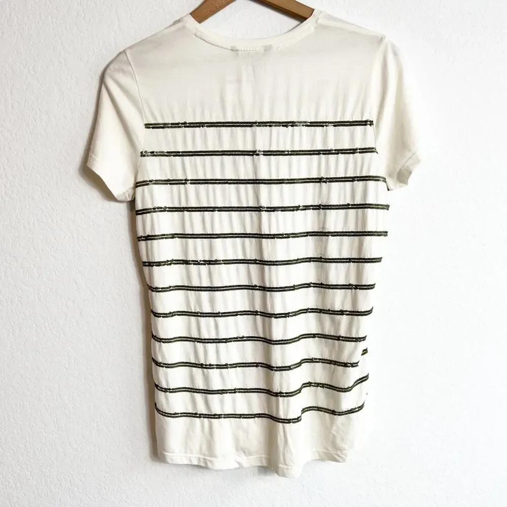 LAUREN RALPH LAUREN CREAM GREEN SEQUIN WOMEN SHORT SLEEVE TOP BRAND NEW - Picture 4 of 6